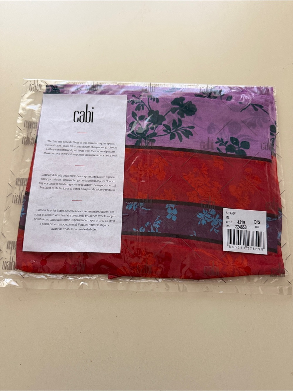 CAbi Red and Purple Floral Stripe Scarf